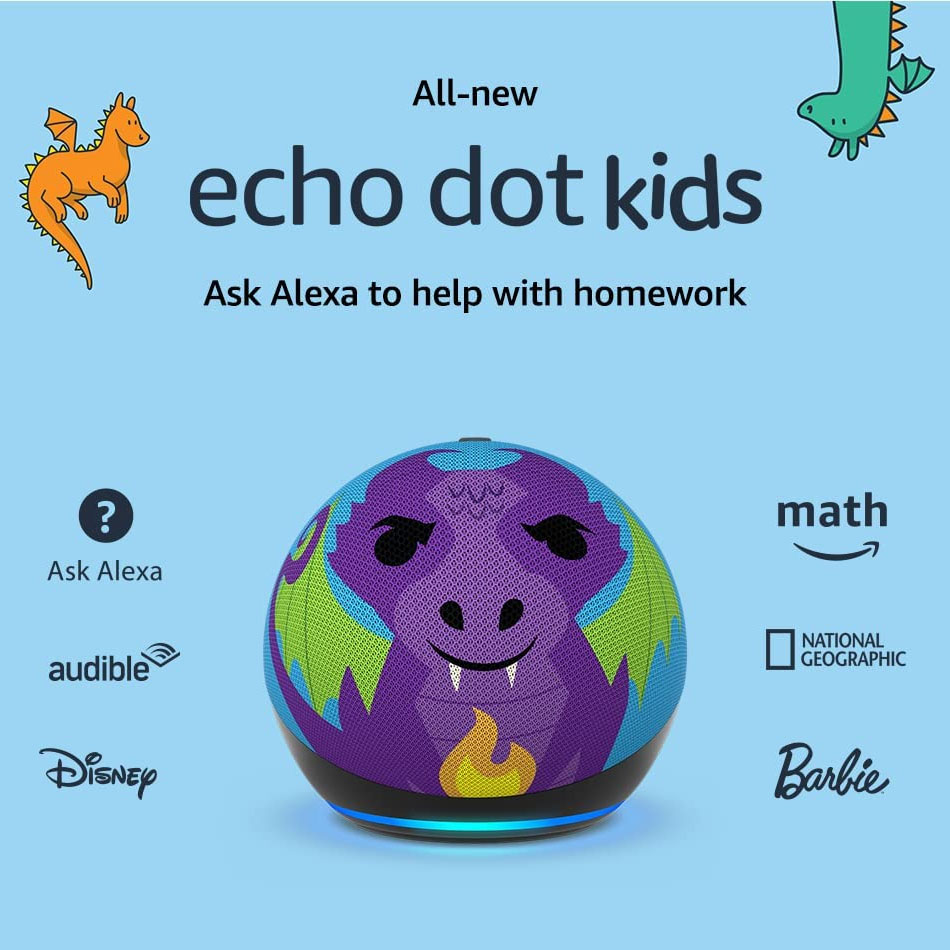 Echo Dot Kids (5.ª generación, modelo de 2022) | Diseñado para niños, cuenta con control parental | Dragon