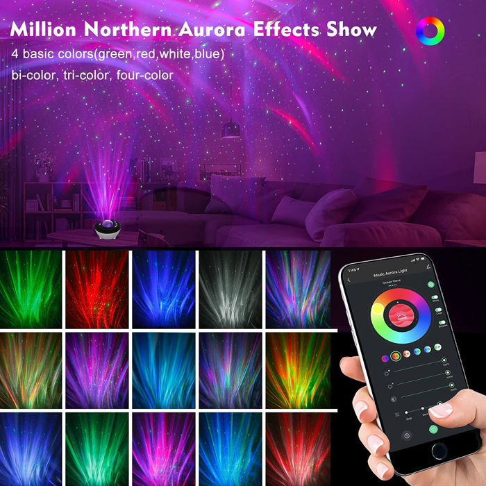 Luces nocturnas con proyector estrella: compatible con Alexa y aplicación inteligente, proyector Aurora Galaxy con mando a distancia, temporizador y altavoz de música Bluetooth
