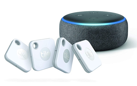 Tile Mate (2020) - Paquete de 4 con Echo Dot (3.a generación) con altavoz inteligente de Amazon con Alexa