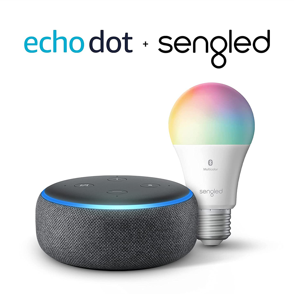 Echo Dot (3.ª generación) | Carbón con bombilla de color Bluetooth Sengled | Kit de inicio para el hogar inteligente de Alexa 