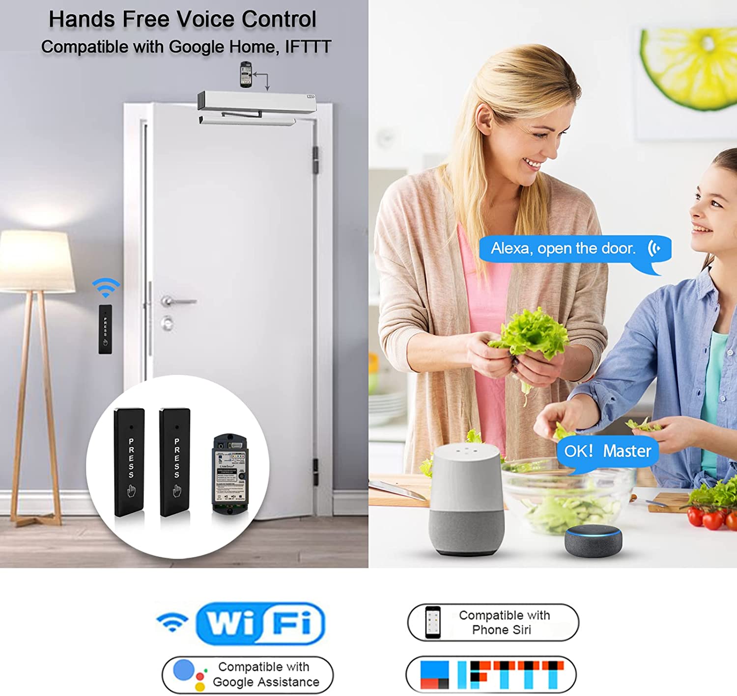 Abridor de puerta WiFi eléctrico oscilante, dispositivo WiFi con WiFi Smart Home compatible con Alexa y Google Assistant