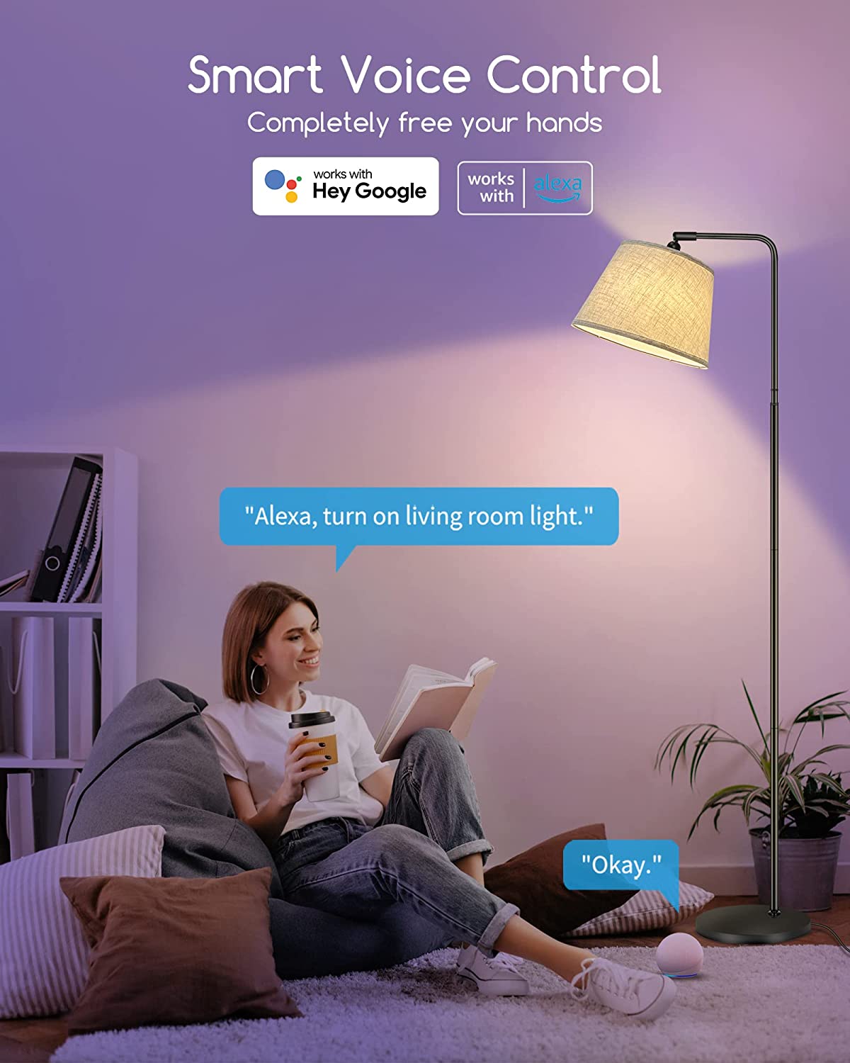 Lámpara de pie de arco para sala de estar, compatible con Alexa