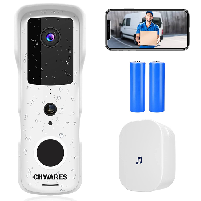 Cámara de timbre de vídeo WiFi inalámbrico con timbre para seguridad en el hogar 1080P HD visión nocturna 2 vías de detección de movimiento