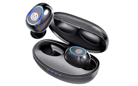 Auriculares inalámbricos Cystereo Fusion Bluetooth 5.0, auriculares in-ear con micrófono, graves profundos, IPX 7 impermeable, control táctil