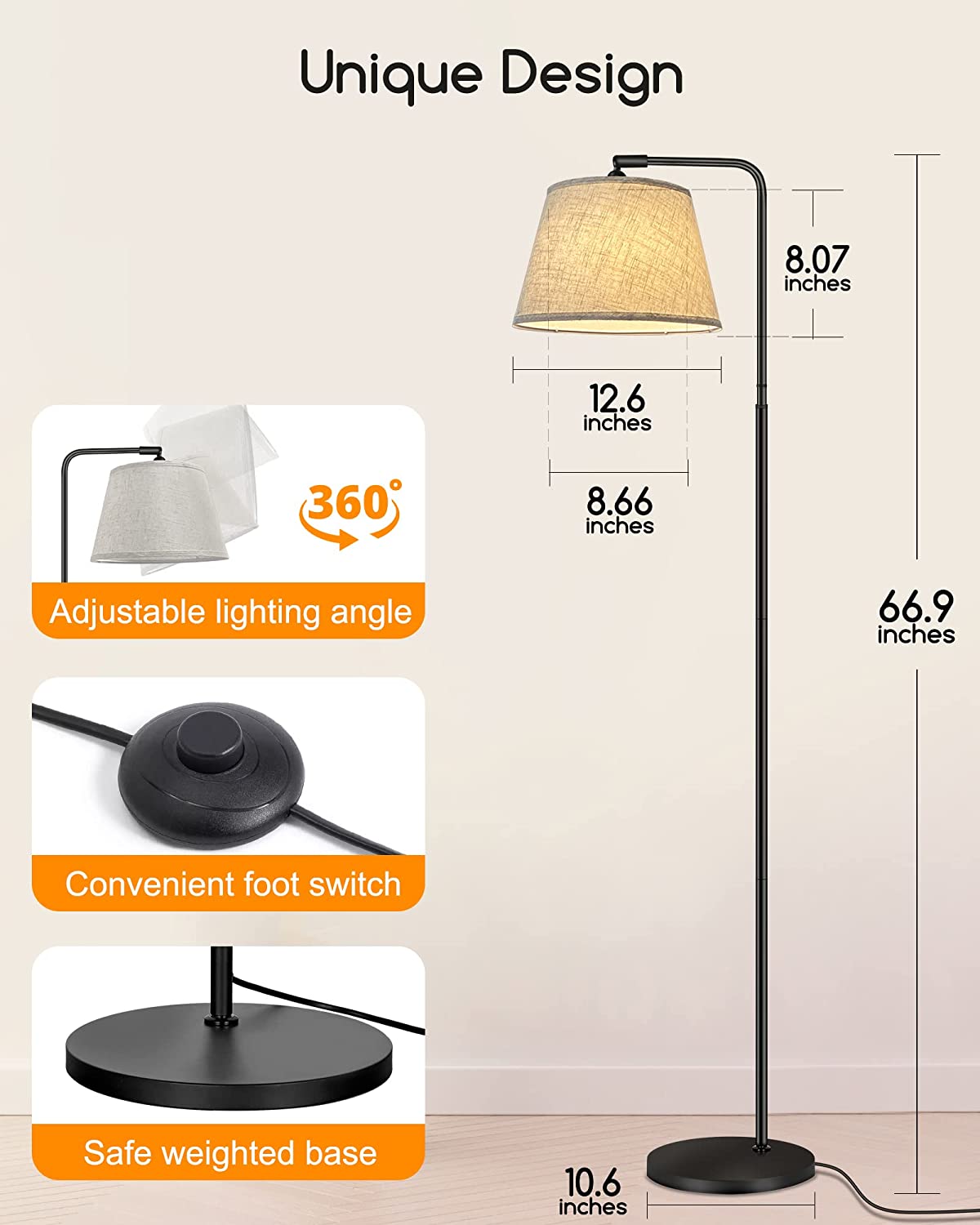 Lámpara de pie de arco para sala de estar, compatible con Alexa