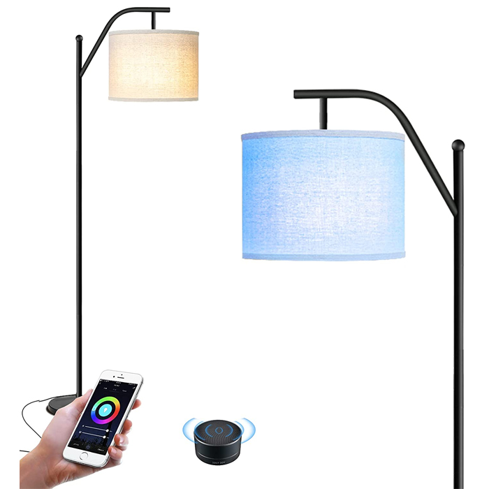 Lámpara de pie RGB Wellwerks regulable LED compatible con Alexa, lámparas de pie brillantes para salón, dormitorio, estudio, bombilla WiFi incluida